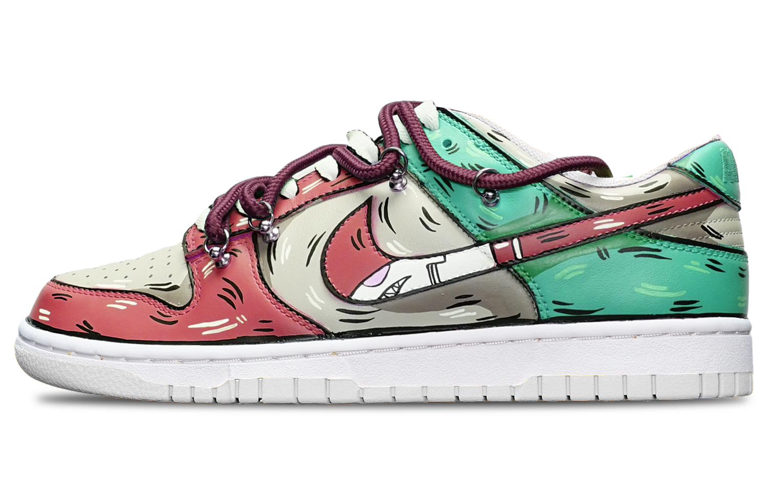 Buy 【訂製球鞋】Nike Dunk Low 拼色二維元素 鯊魚鉤 解構雙鞋帶 限量特殊鞋盒 低筒 板鞋 GS 紅灰藍