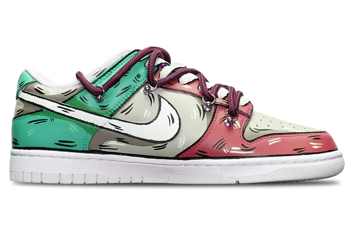 Order 【訂製球鞋】Nike Dunk Low 拼色二維元素 鯊魚鉤 解構雙鞋帶 限量特殊鞋盒 低筒 板鞋 GS 紅灰藍