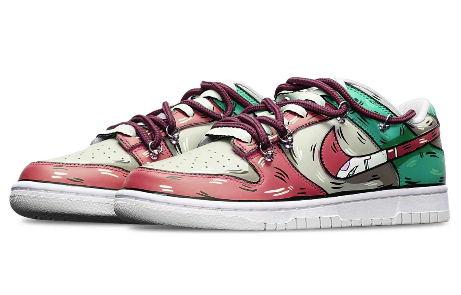 Lookbook 【訂製球鞋】Nike Dunk Low 拼色二維元素 鯊魚鉤 解構雙鞋帶 限量特殊鞋盒 低筒 板鞋 GS 紅灰藍