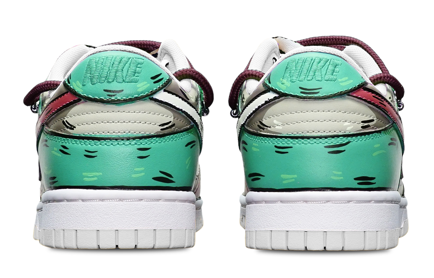 Shop 【訂製球鞋】Nike Dunk Low 拼色二維元素 鯊魚鉤 解構雙鞋帶 限量特殊鞋盒 低筒 板鞋 GS 紅灰藍