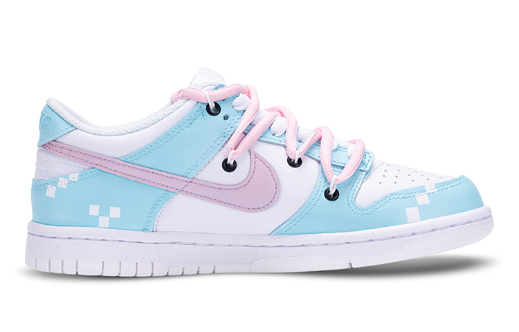 Order 【定制球鞋】 Nike Dunk Low 電競主題 電玩像素風 霓虹色塊 機器人 解構風 雙鞋帶 低幫 板鞋 GS 粉白藍