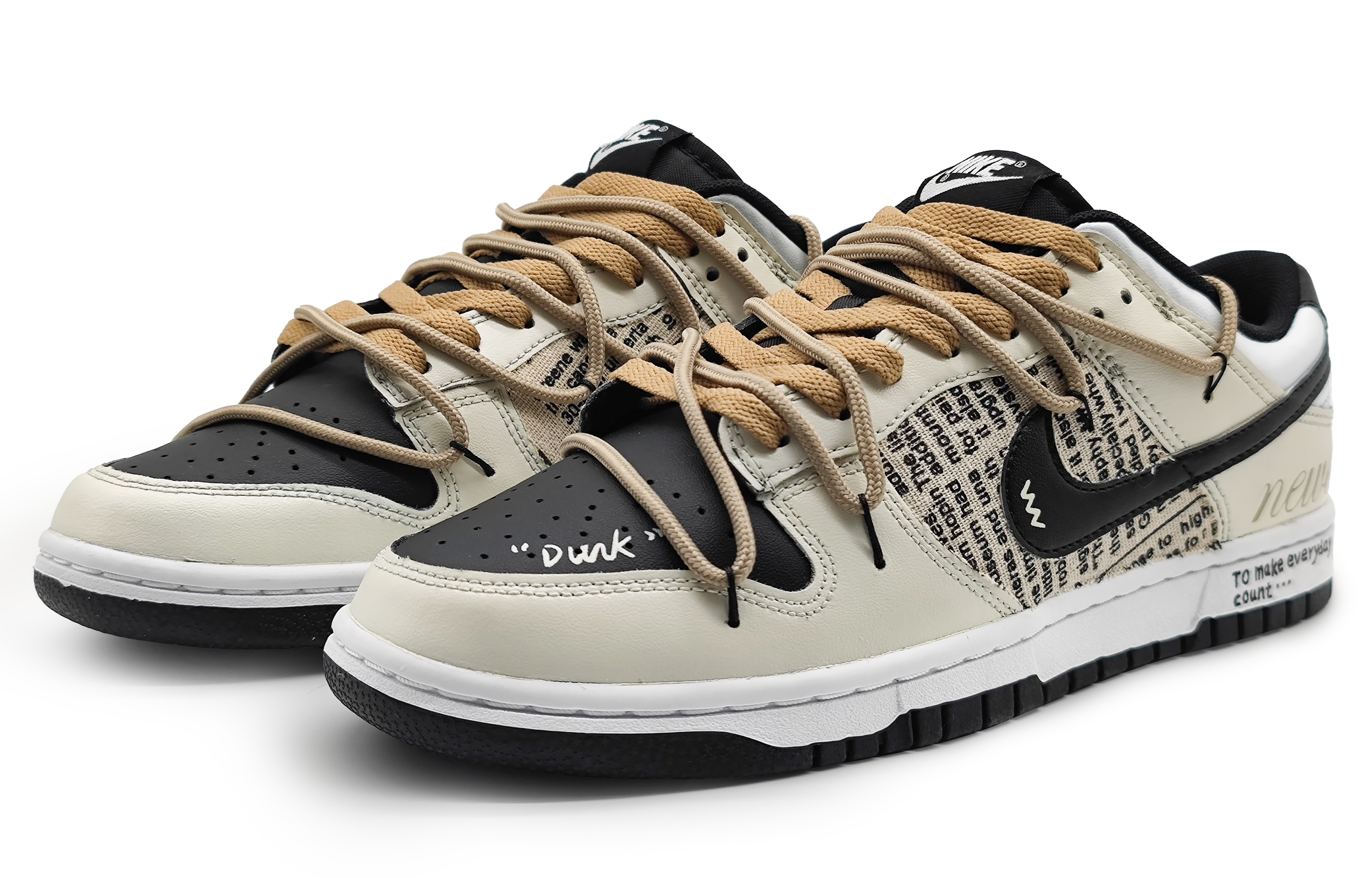 Lookbook [Zapatos Personalizados] Nike Dunk Low 'Periódico Beige-Negro' DV0831-002(Team16-男款美式报纸)