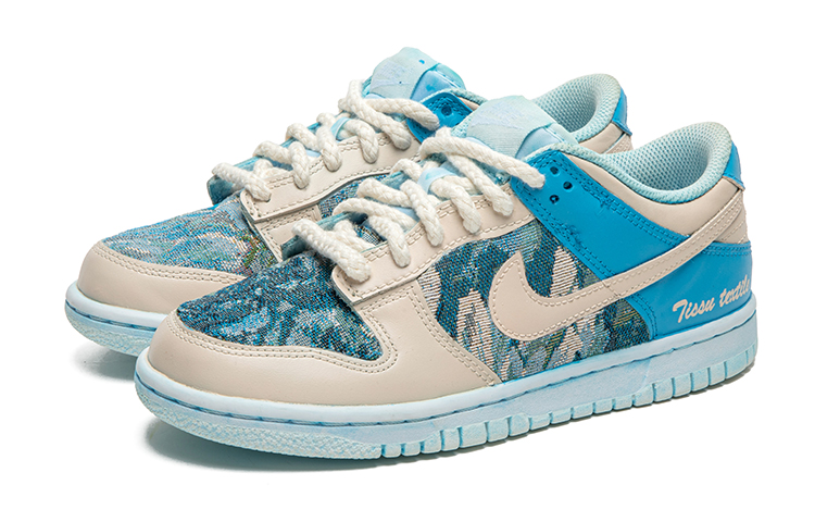 Lookbook 【定製球鞋】 Nike Dunk Low 野鶴製造 復古油畫風 油畫布 海洋風 耐磨 低幫 板鞋 GS 浸染白藍