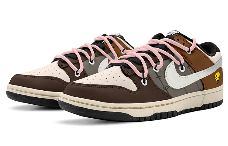 Lookbook 【訂製球鞋】Nike Dunk Low 解構鞋帶 氧化做舊 CNY兔年限定 特殊鞋盒 卡通笑臉 低幫 板鞋 GS 棕粉