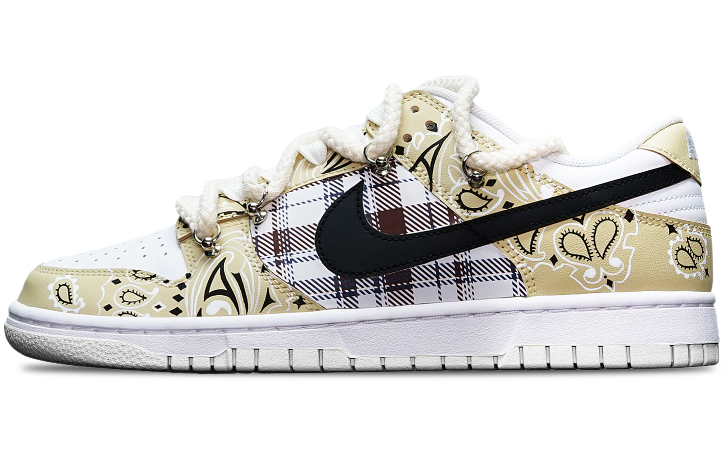 Buy 나이키 덩크 로우 '페이즐리 패치워크 - 크림 블랙' (커스텀) DH9765-100(TeamT-腰果花米白S-BOX)