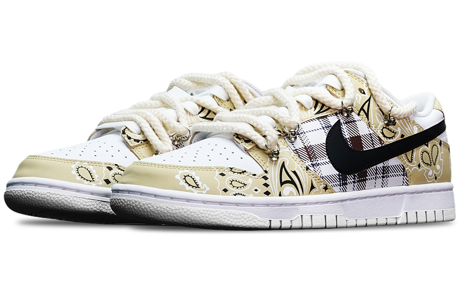 Lookbook 나이키 덩크 로우 '페이즐리 패치워크 - 크림 블랙' (커스텀) DH9765-100(TeamT-腰果花米白S-BOX)