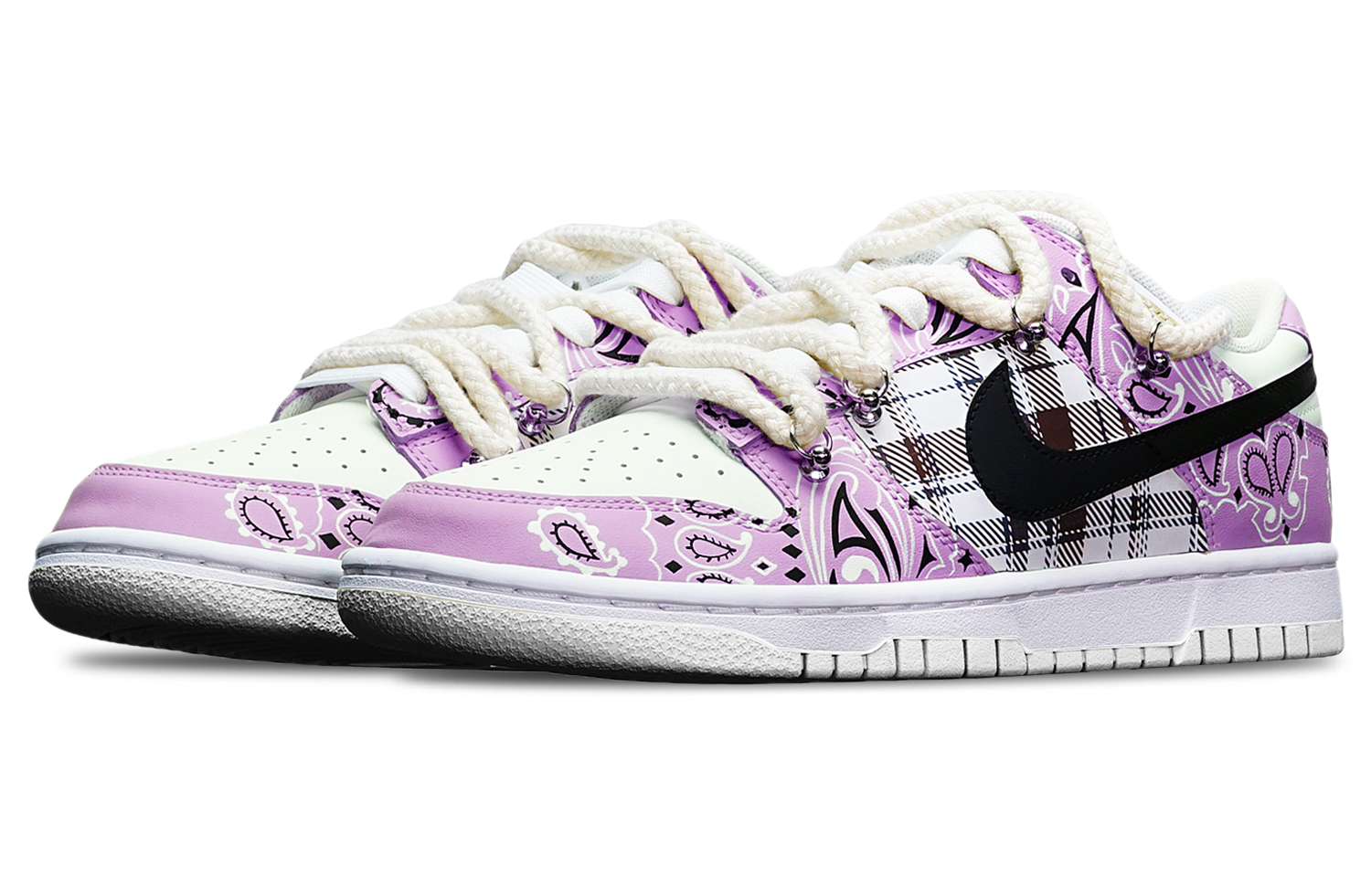 Lookbook 나이키 덩크 로우 '페이즐리 플레이드 - 보라 빨강 하양' (커스텀) DH9765-100(TeamT-腰果花紫红S-BOX)