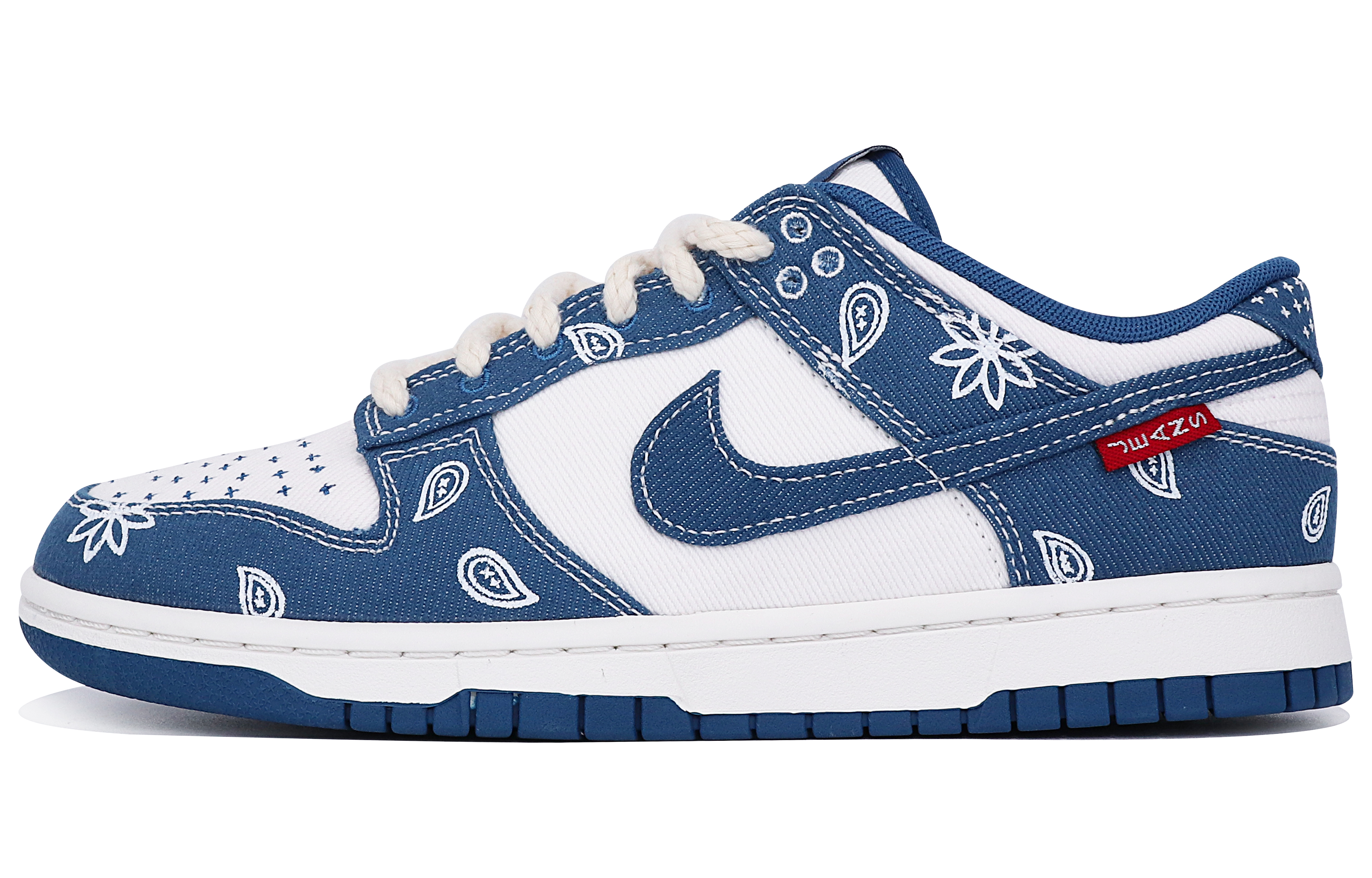 Buy 나이키 덩크 로우 '페이즐리 화이트-블루' 커스텀 DV0834-101(TeamTen-男款腰果花牛仔红标)