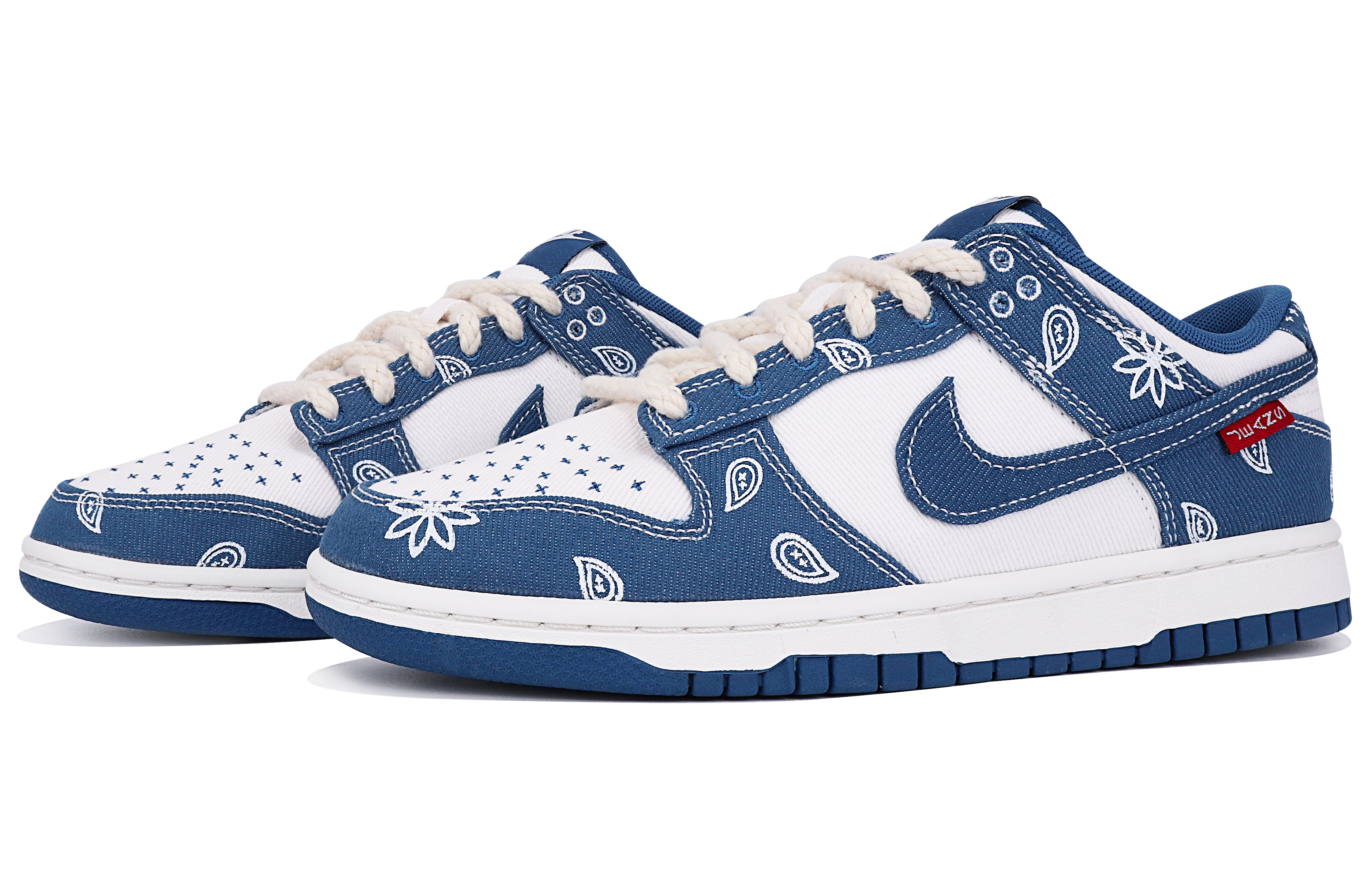 Lookbook 나이키 덩크 로우 '페이즐리 화이트-블루' 커스텀 DV0834-101(TeamTen-男款腰果花牛仔红标)