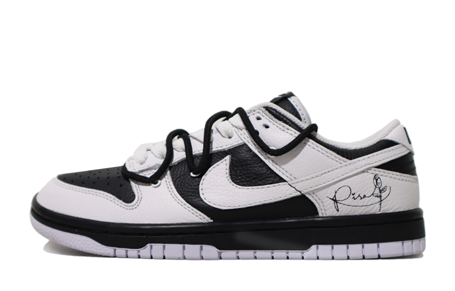 Buy 【定制球鞋】 Nike Dunk Low 熊貓 CNY情人節限定 玫瑰手繪 低幫 板鞋 男女同款 黑白