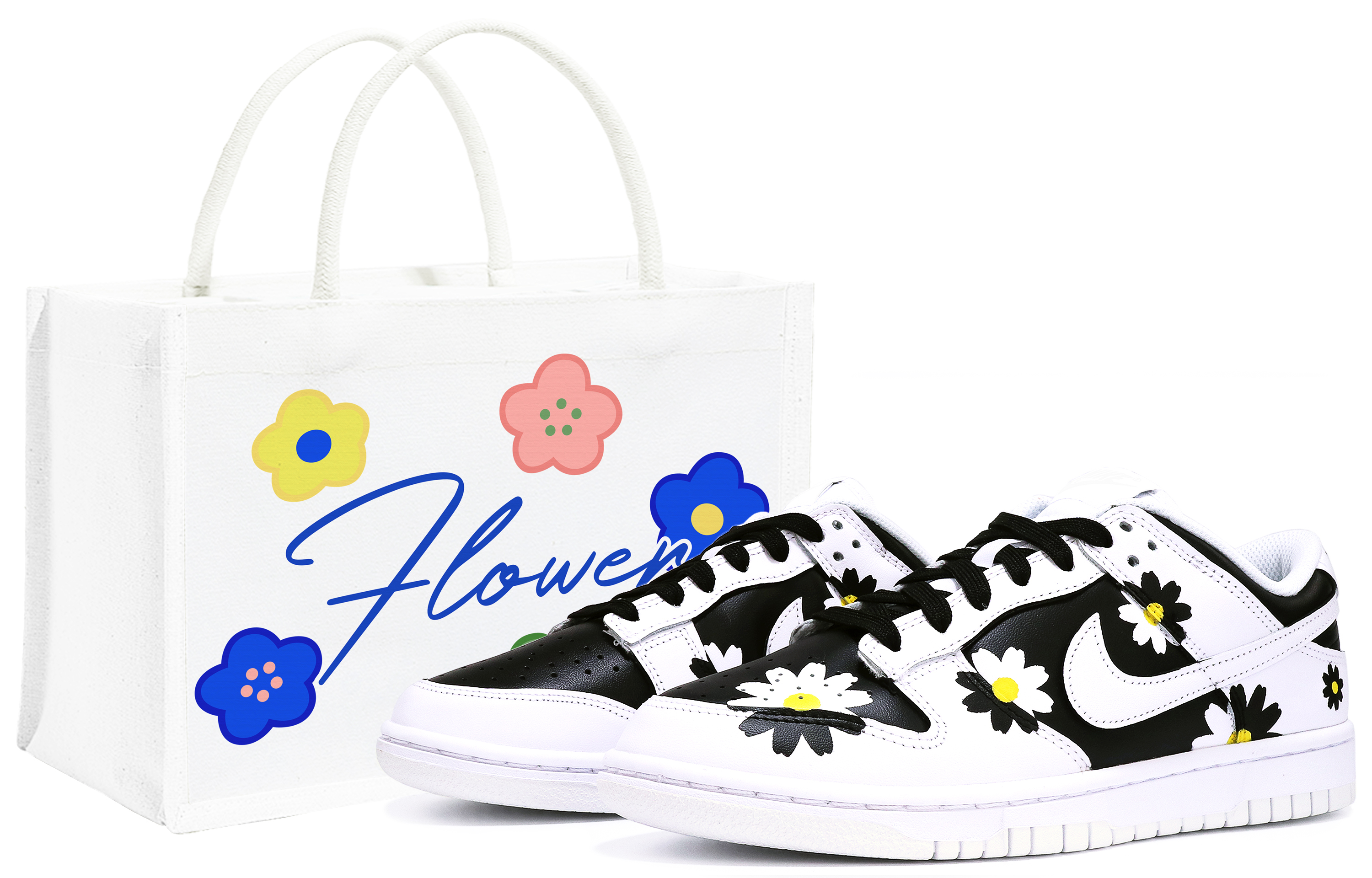 Buy [Sneakers Custom] Nike Dunk Low 'Panda Daisy Graffiti' DH9765-100(TeamTen-女款七夕小雏菊)