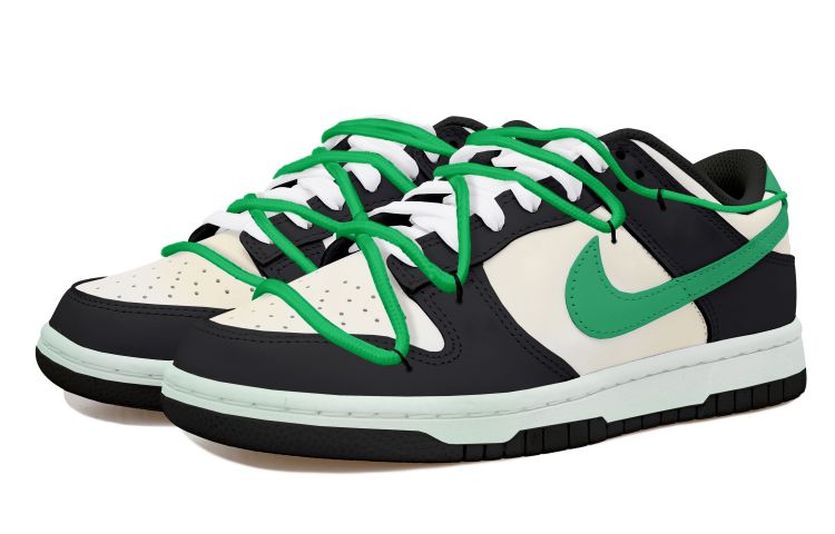 Lookbook 【定制鞋款】耐克Dunk Low '熊猫绿勾怀旧风' CW1590-100(Team拾玖-黑白绿钩女S-BOX)