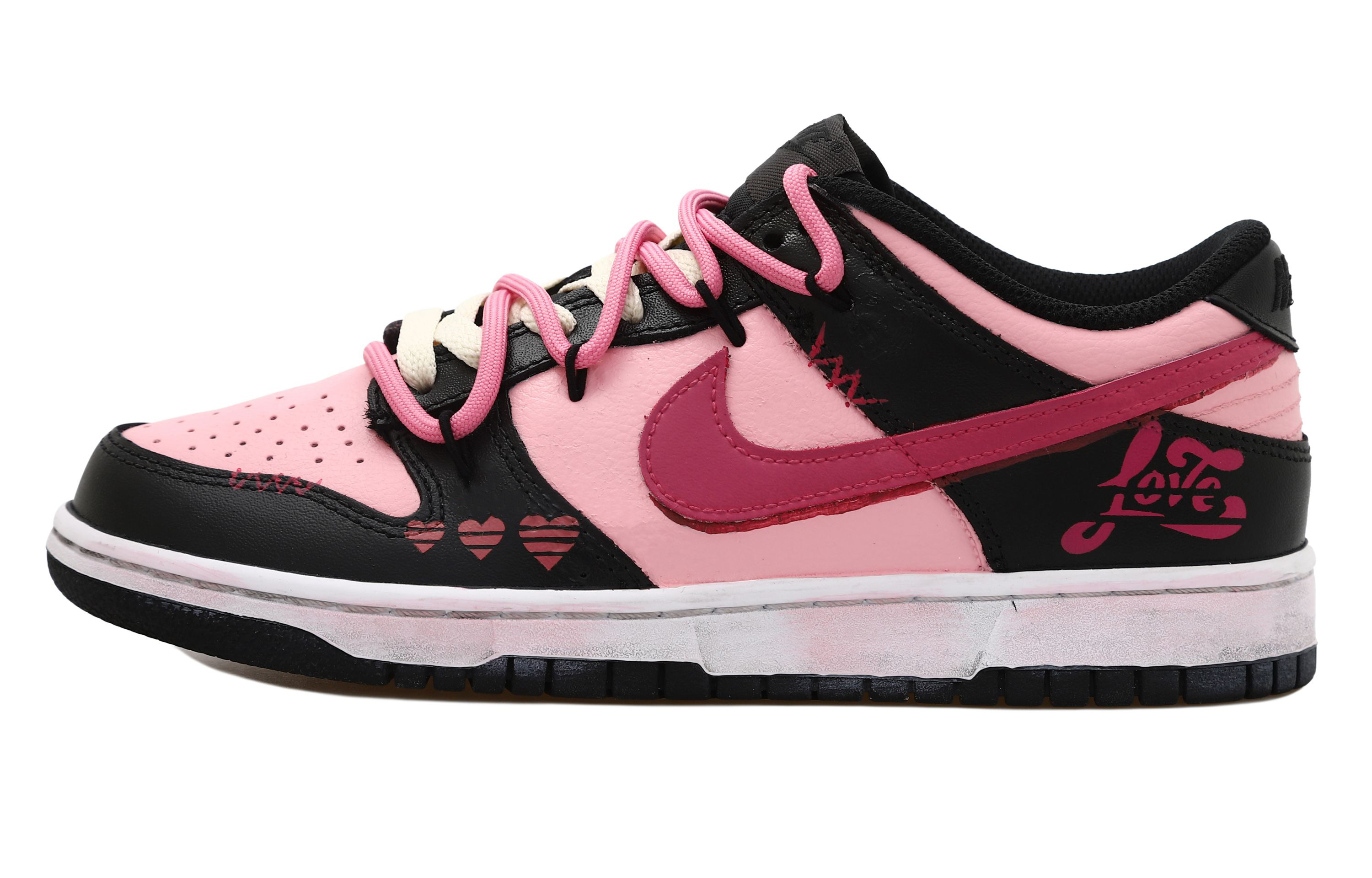 Buy [Kasut Custom] Nike Dunk Low 'Panda Cinta Hitam Merah Jambu' CW1590-100(Team拾玖-做旧爱心S-BOX）