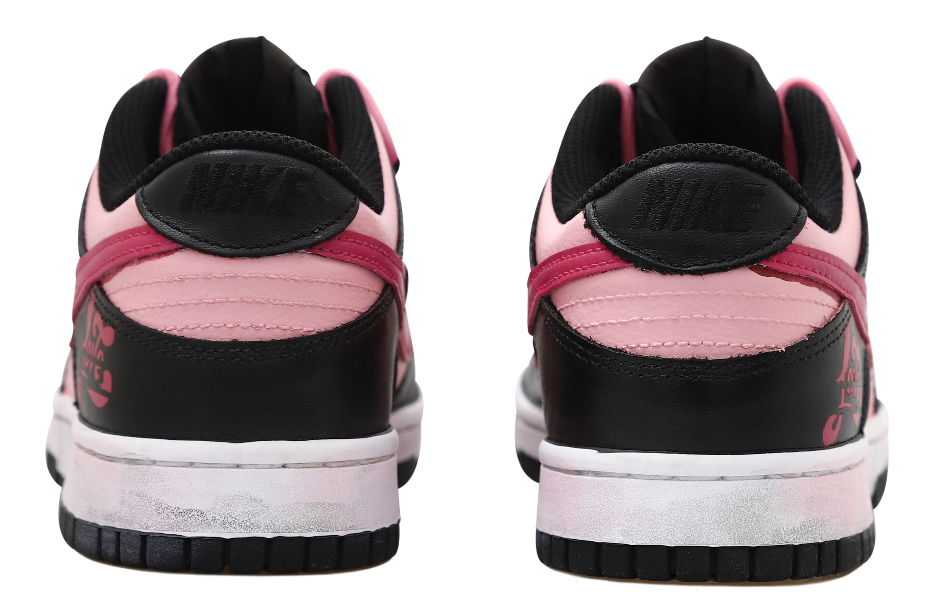 Shop [Kasut Custom] Nike Dunk Low 'Panda Cinta Hitam Merah Jambu' CW1590-100(Team拾玖-做旧爱心S-BOX）