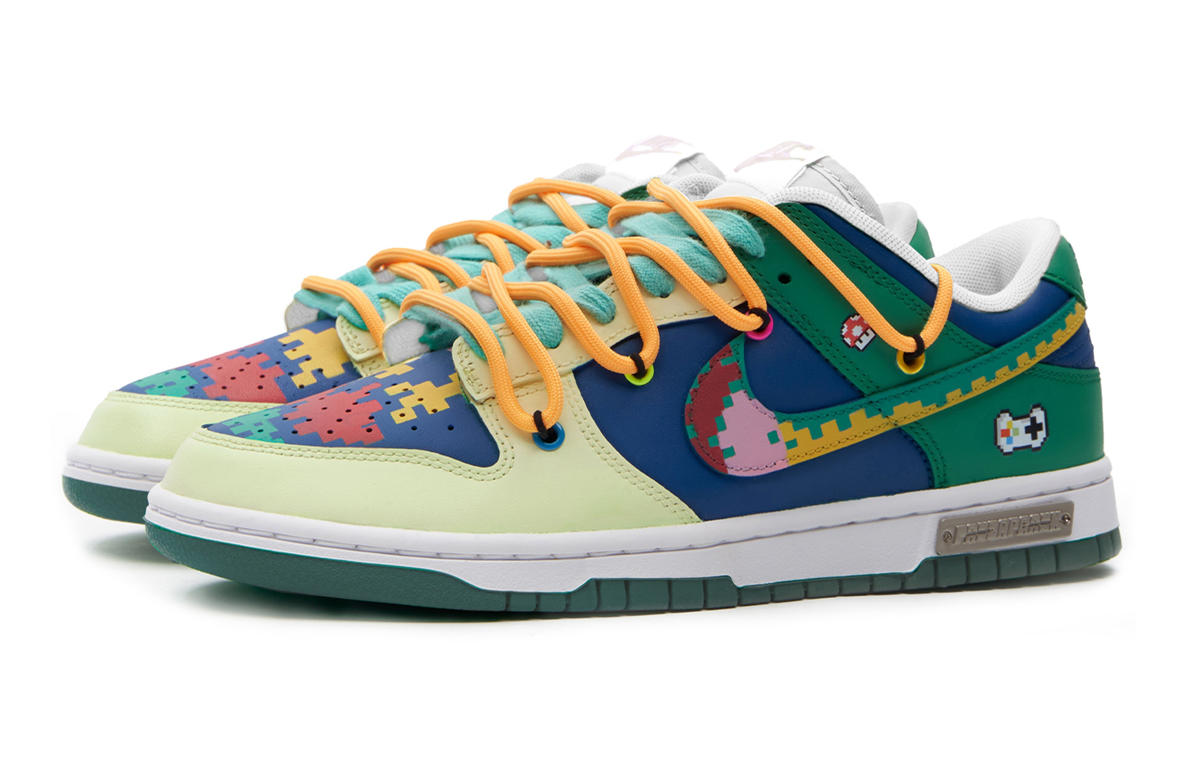 Lookbook [Kasut Custom] Nike Dunk Low 'Panda Prank Mario Pixel Putih Hijau' FD9911-101(TeamH-女款马里奥S-BOX)