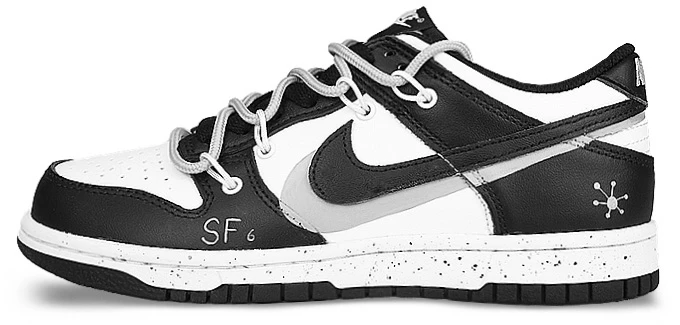 custom-shoes-nike-dunk-low-panda-sf-6-molecule-splatter-deconstructed-double-swoosh-black-white