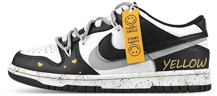 custom-shoes-nike-dunk-low-panda-smiley-face-yellow-patch