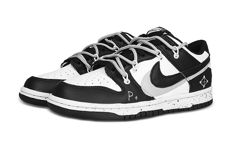 Lookbook 【訂製球鞋】Nike Dunk Low 熊貓 P4 分子 泼墨 解構 雙勾 低筒 板鞋 GS 黑白