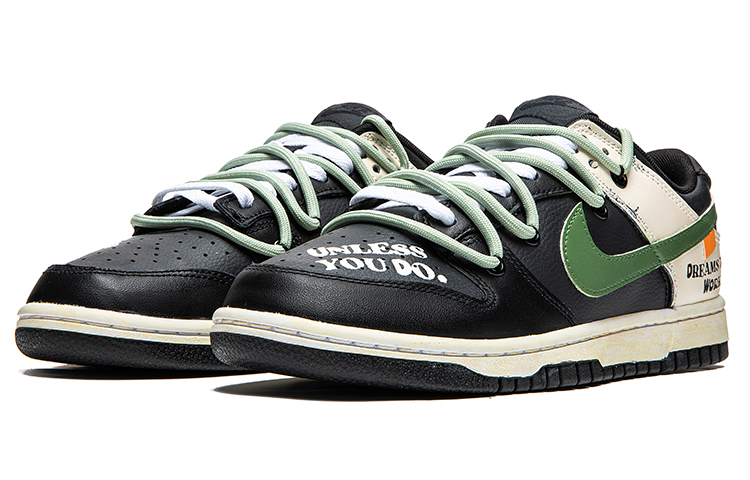 Lookbook [Sepatu Kustom] Nike Dunk Low 'Panda Vibes Deconstructed Double Laces dengan Grafiti' DJ6188-002(TeamB-男款绿钩解构熊猫黑绿)