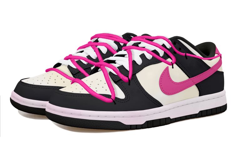 Lookbook [Sepatu Custom] Nike Dunk Low 'Panda Vintage Pink Swoosh' DD1391-100(Team拾玖-黑白玫红钩男S-BOX)