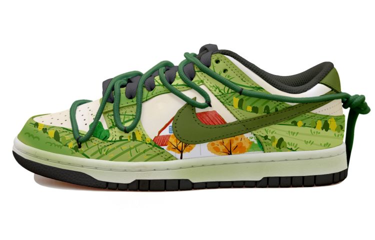 Buy 【定製球鞋】Nike Dunk Low 鄉村油畫 清新 做舊 麻繩 解構 禮盒 低幫 板鞋 男款 黑綠