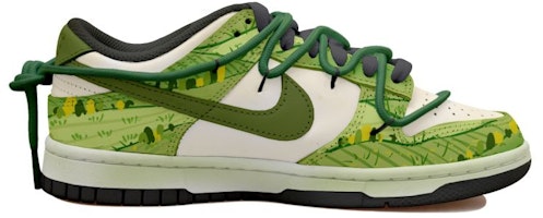 【定製球鞋】Nike Dunk Low 鄉村油畫 清新 做舊 麻繩 解構 禮盒 低幫 板鞋 男款 黑綠 Order 【定製球鞋】Nike Dunk Low 鄉村油畫 清新 做舊 麻繩 解構 禮盒 低幫 板鞋 男款 黑綠