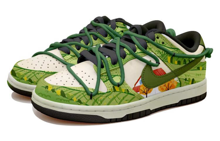 Lookbook 【定製球鞋】Nike Dunk Low 鄉村油畫 清新 做舊 麻繩 解構 禮盒 低幫 板鞋 男款 黑綠