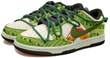 【定製球鞋】Nike Dunk Low 鄉村油畫 清新 做舊 麻繩 解構 禮盒 低幫 板鞋 男款 黑綠 Lookbook 【定製球鞋】Nike Dunk Low 鄉村油畫 清新 做舊 麻繩 解構 禮盒 低幫 板鞋 男款 黑綠