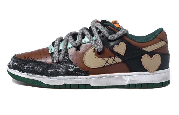 Buy 나이키 덩크 로우 '패치워크 블랙브라운' (커스텀) DD1391-300(Team拾玖-贴布爱心男S-BOX)