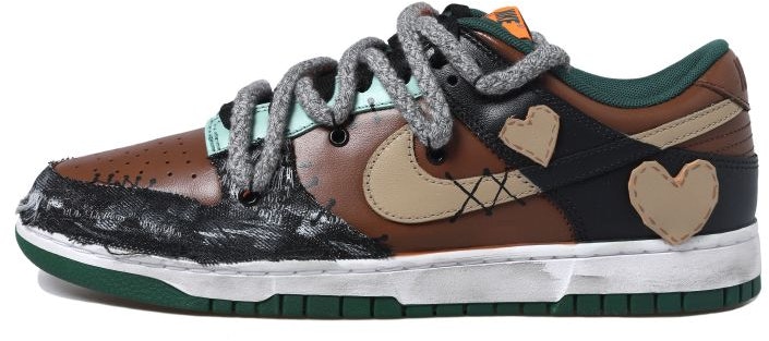 custom-shoes-nike-dunk-low-patchwork-love-deconstructed-black-brown