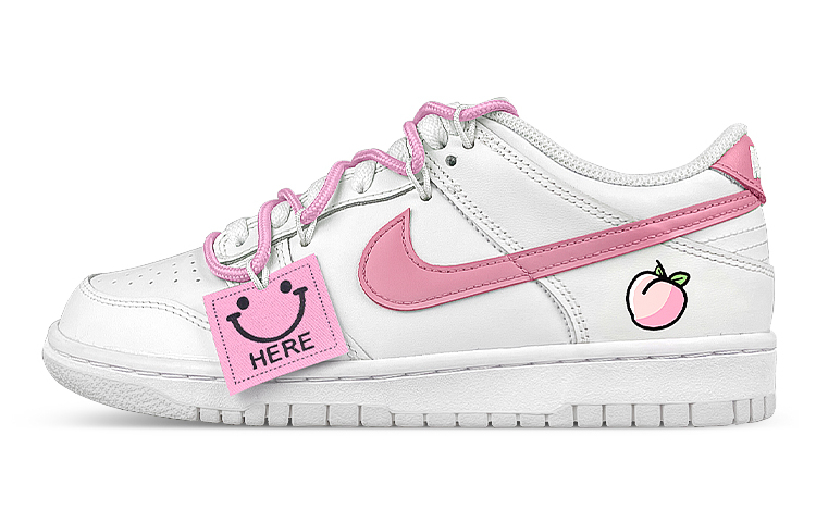 Buy 【客製化球鞋】 Nike Dunk 低筒 解構 雙鞋帶 笑臉布貼 桃子 襪子 禮盒 低筒 滑板鞋 男款 白粉