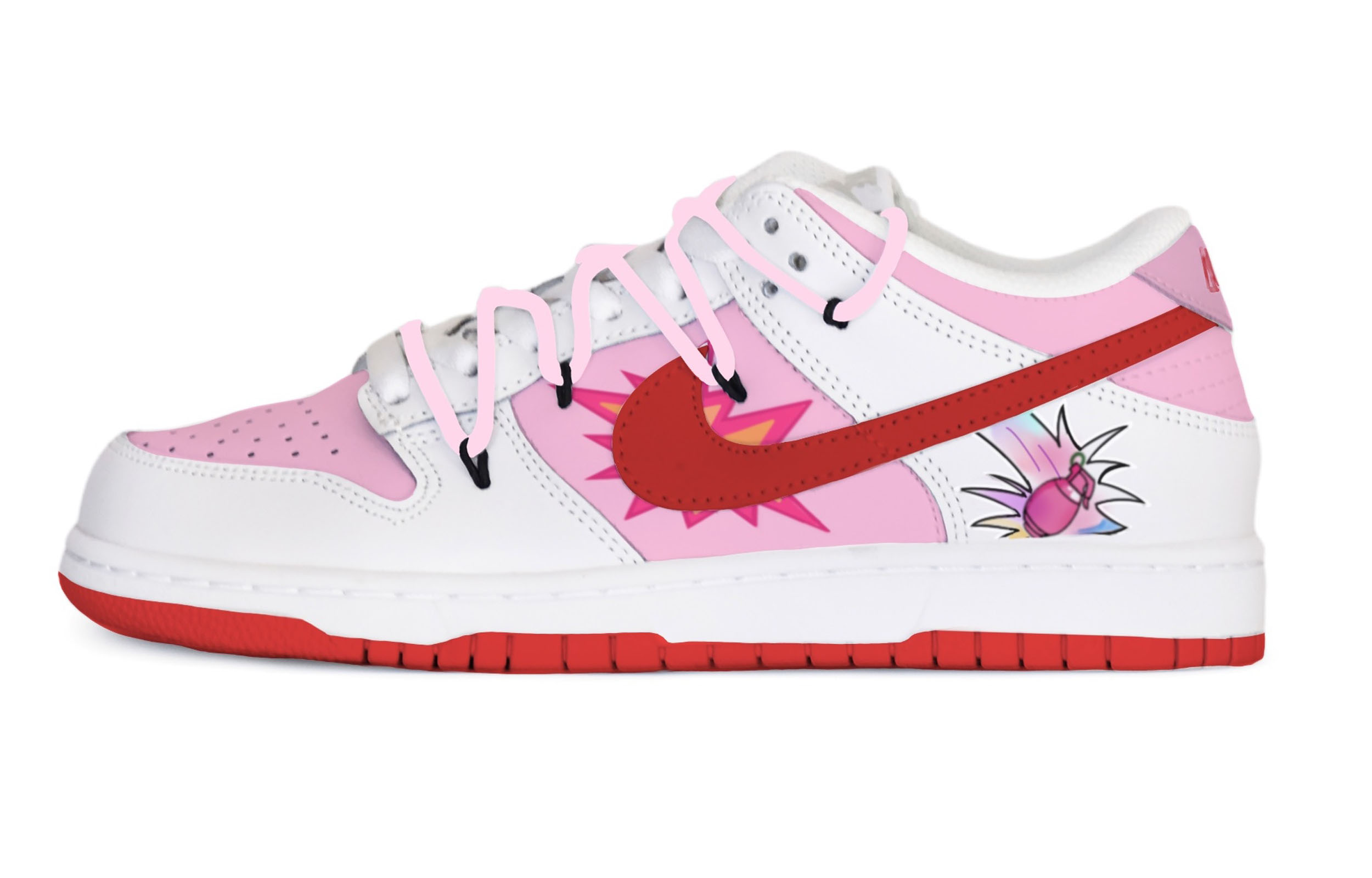 Buy 【訂製球鞋】Nike Dunk 低筒 Pink Bomb 粉紅炸彈 解構風格 低筒 板鞋 GS 白紅粉