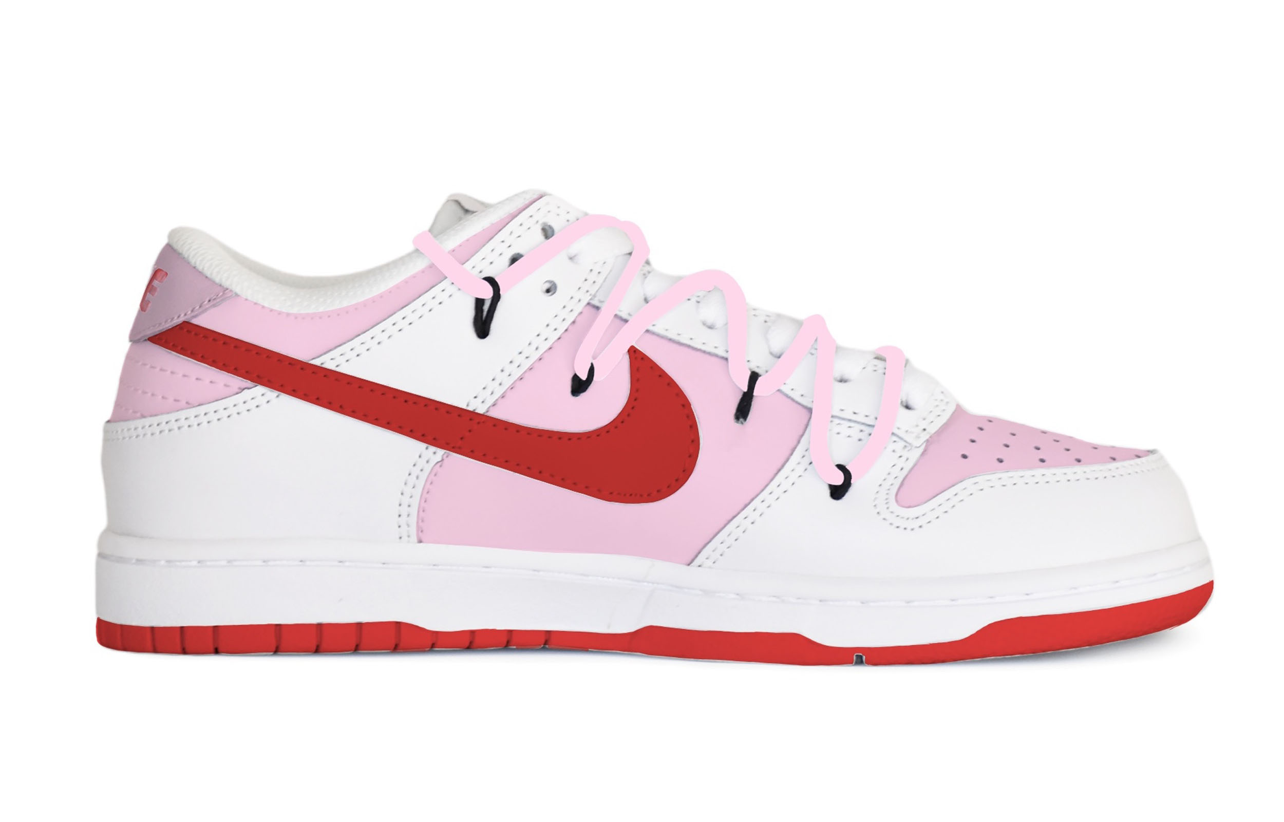 Order 【訂製球鞋】Nike Dunk 低筒 Pink Bomb 粉紅炸彈 解構風格 低筒 板鞋 GS 白紅粉
