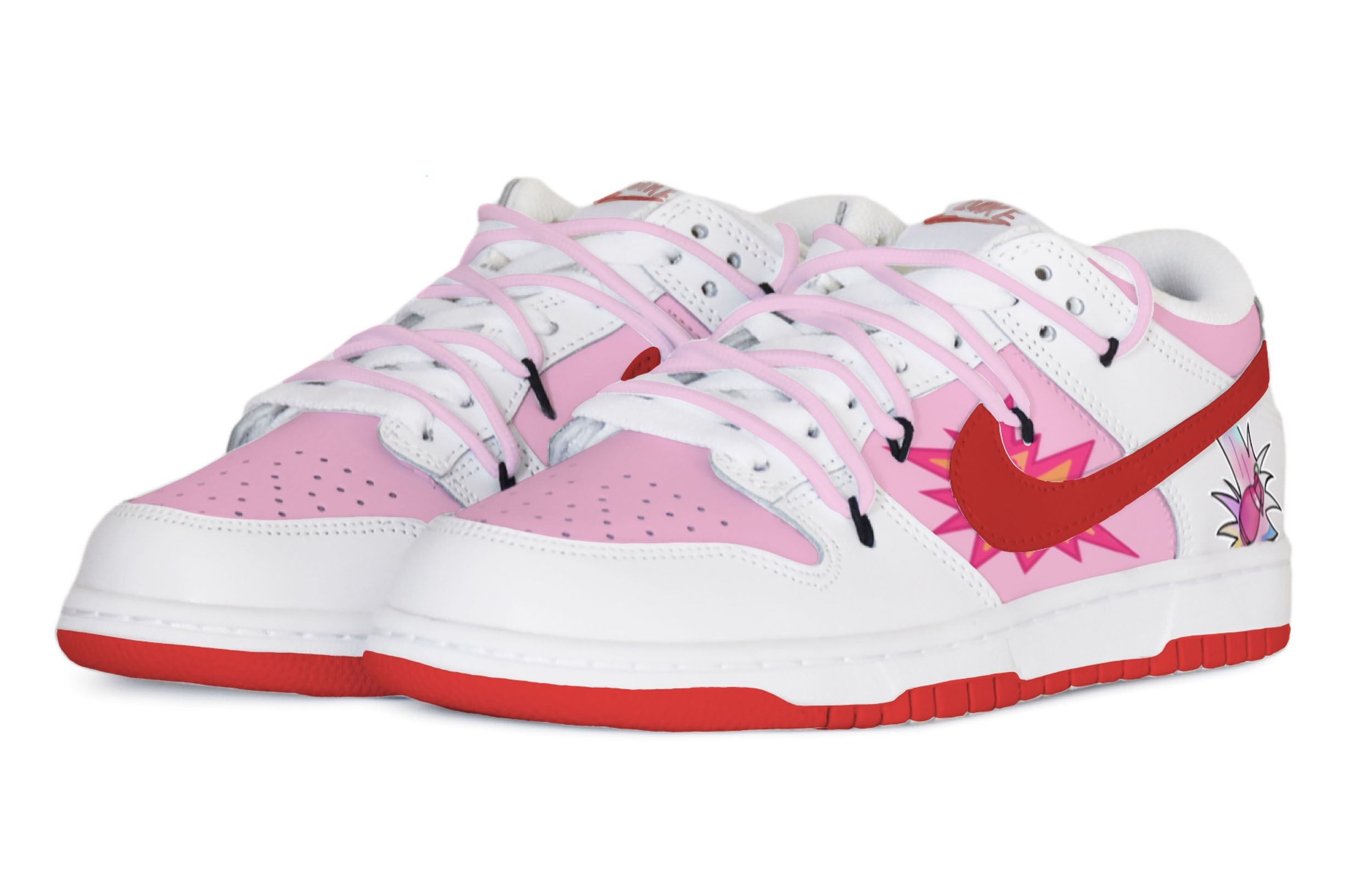 Lookbook 【訂製球鞋】Nike Dunk 低筒 Pink Bomb 粉紅炸彈 解構風格 低筒 板鞋 GS 白紅粉