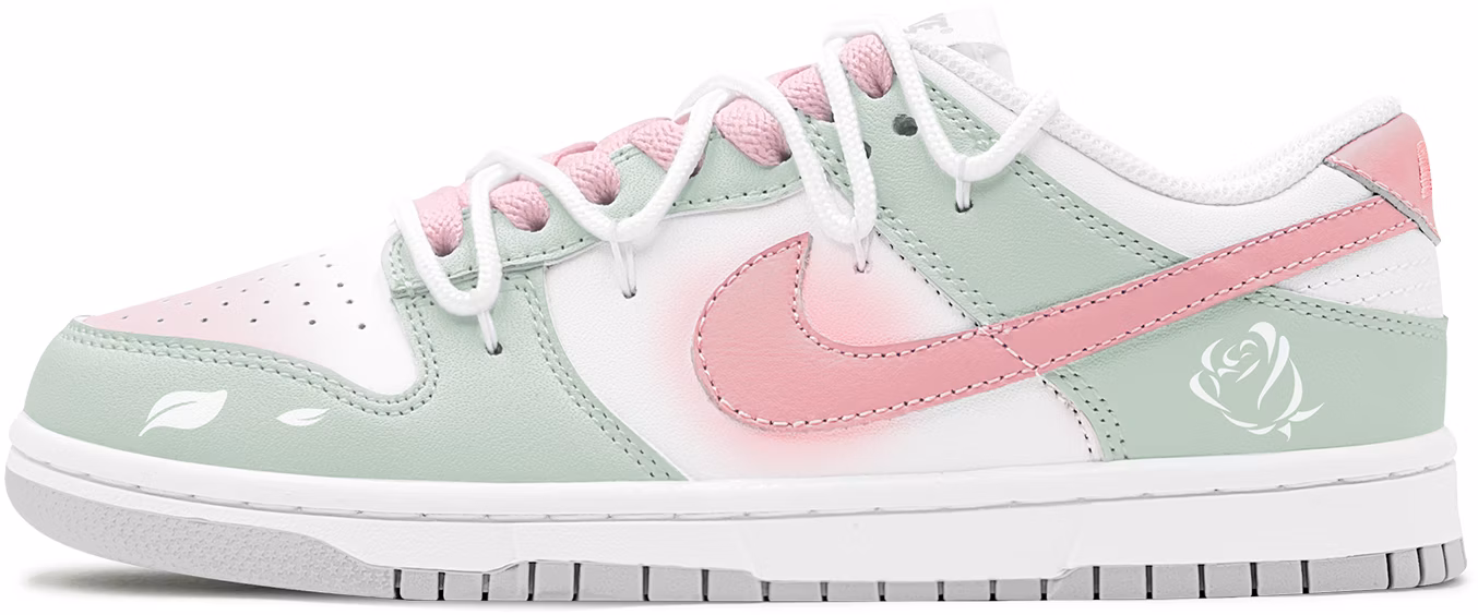 custom-shoes-nike-dunk-low-pink-green-rose-lover