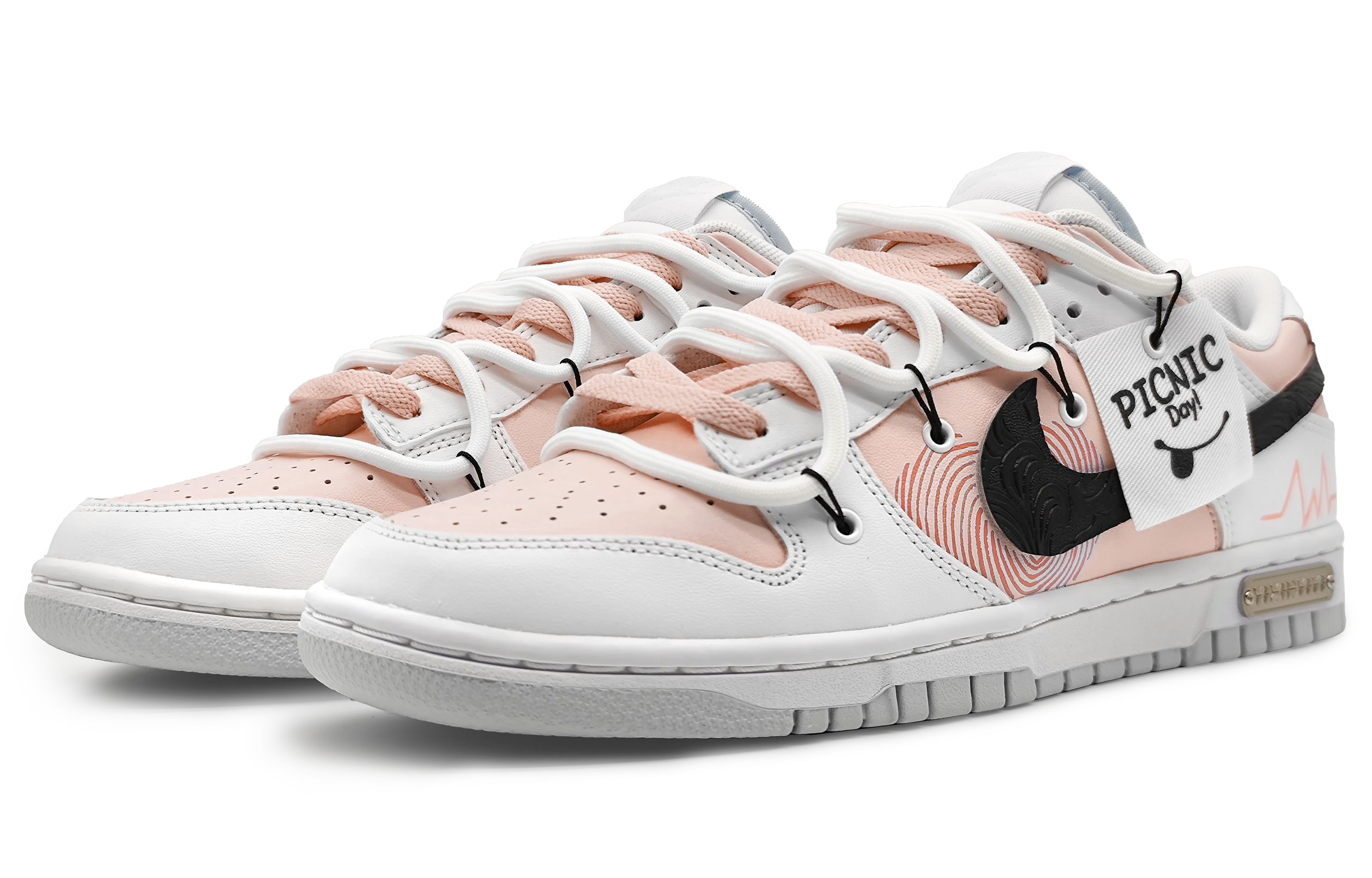 Lookbook [Zapatos Personalizados] Nike Dunk Low 'Rosa Gris Camellia Amor' DV0831-101(Team16-男款指纹爱心粉)