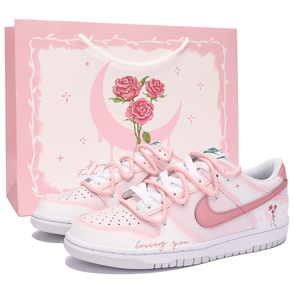  custom shoes nike dunk low pink moon rose novelship