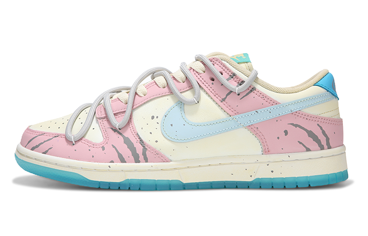 Buy 【訂製球鞋】 Nike Dunk 熱浪 粉色革命 爪痕 低飽和度 解構綁帶 復古做舊 低幫 板鞋 男女同款 粉藍色