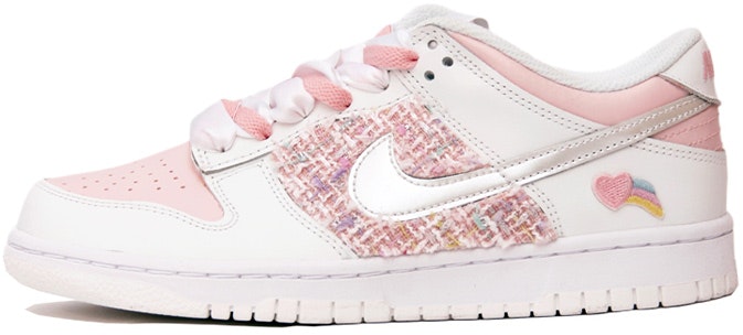 custom-shoes-nike-dunk-low-pink-silver-patchwork-chanel-inspired