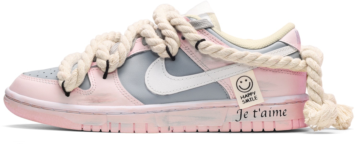 custom-shoes-nike-dunk-low-pink-white-grey-vintage-smiley
