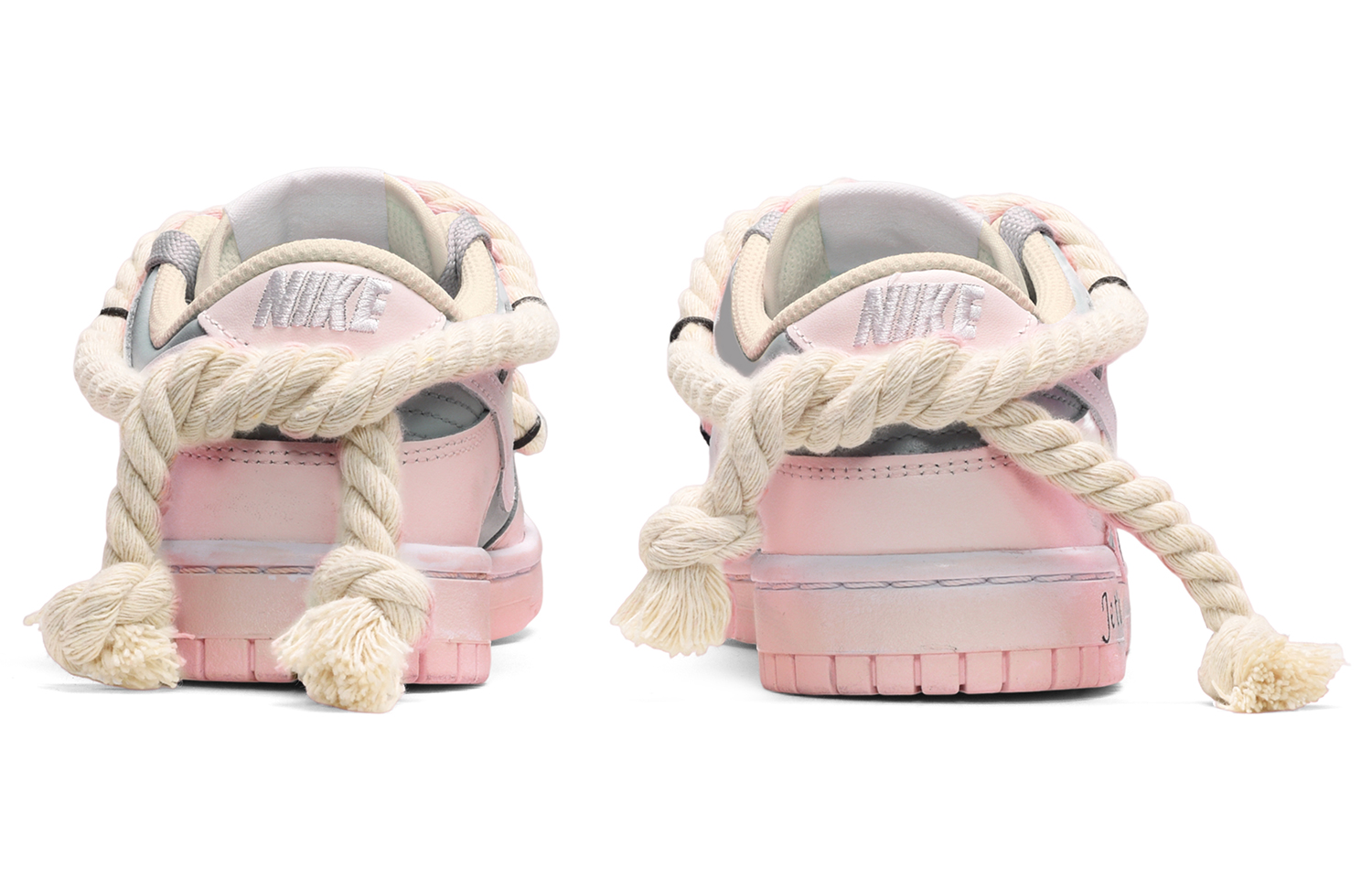 Shop 【訂製球鞋】Nike Dunk Low 復古做舊 麻繩綁帶 笑臉布貼 低筒 板鞋 男款 粉白灰