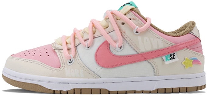 custom-shoes-nike-dunk-low-pink-white-mocha-rainbow-embroidery