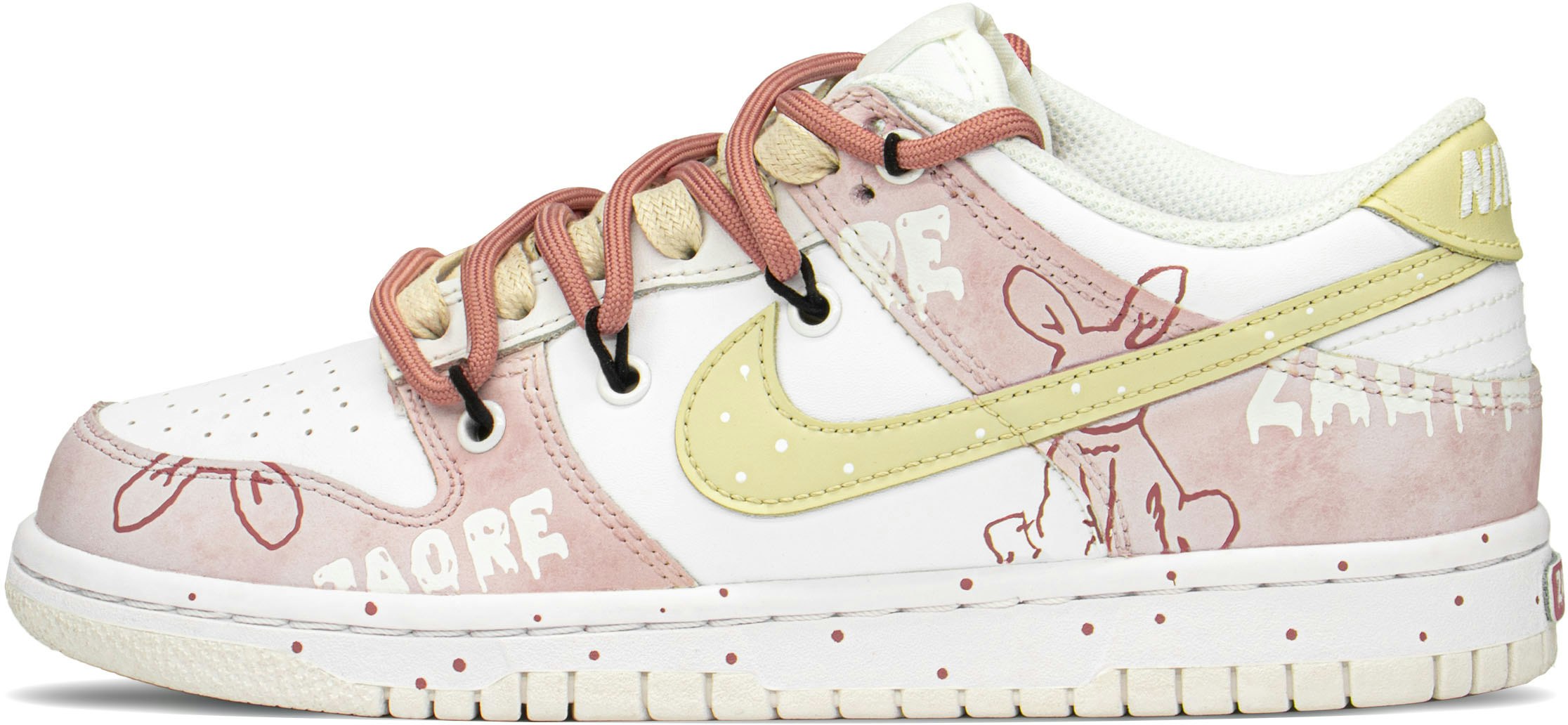 custom-shoes-nike-dunk-low-pink-yellow-graffiti-rabbit