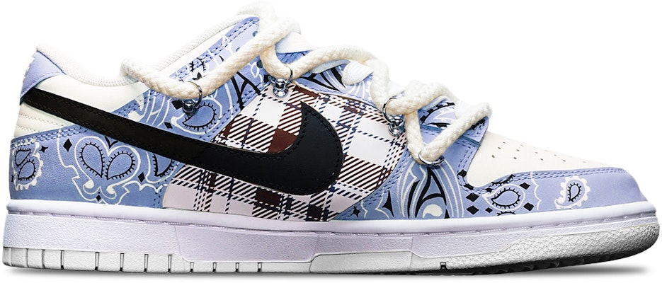 【訂製球鞋】Nike Dunk Low TS 格紋腰果花 貼皮 解構雙鞋帶 低筒 復古板鞋 保暖減震 低筒 板鞋 GS 藍紫白 Order 【訂製球鞋】Nike Dunk Low TS 格紋腰果花 貼皮 解構雙鞋帶 低筒 復古板鞋 保暖減震 低筒 板鞋 GS 藍紫白