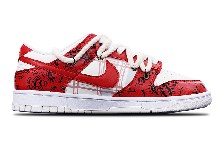 Order [Kasut Custom] Nike Dunk Low 'Cetakan Plad Vibe Bunga Cashew' DH9765-100(TeamT-腰果花藏红白S-BOX)