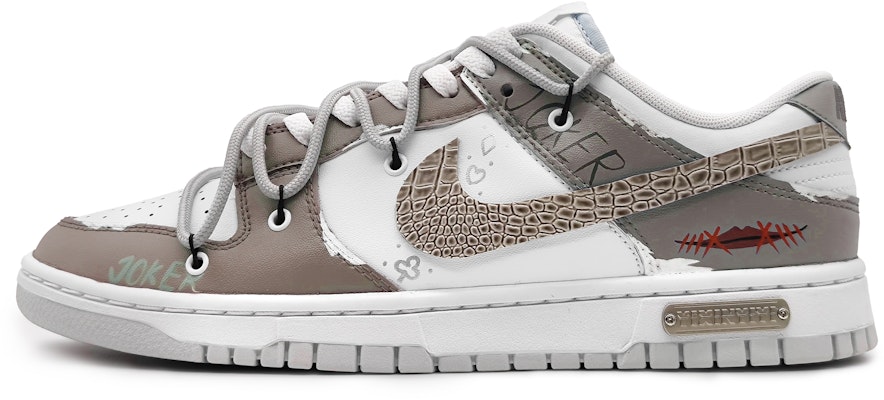 【客製球鞋】Nike Dunk Low 魔法空間 撲克小丑 緘默風格 鱷魚皮勾 解構雙鞋帶 低筒 板鞋 GS 灰棕 Buy 【客製球鞋】Nike Dunk Low 魔法空間 撲克小丑 緘默風格 鱷魚皮勾 解構雙鞋帶 低筒 板鞋 GS 灰棕