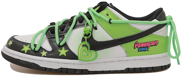 custom-shoes-nike-dunk-low-powerpuff-girls-starry-fuzz-deconstructed-black-white-green-pink