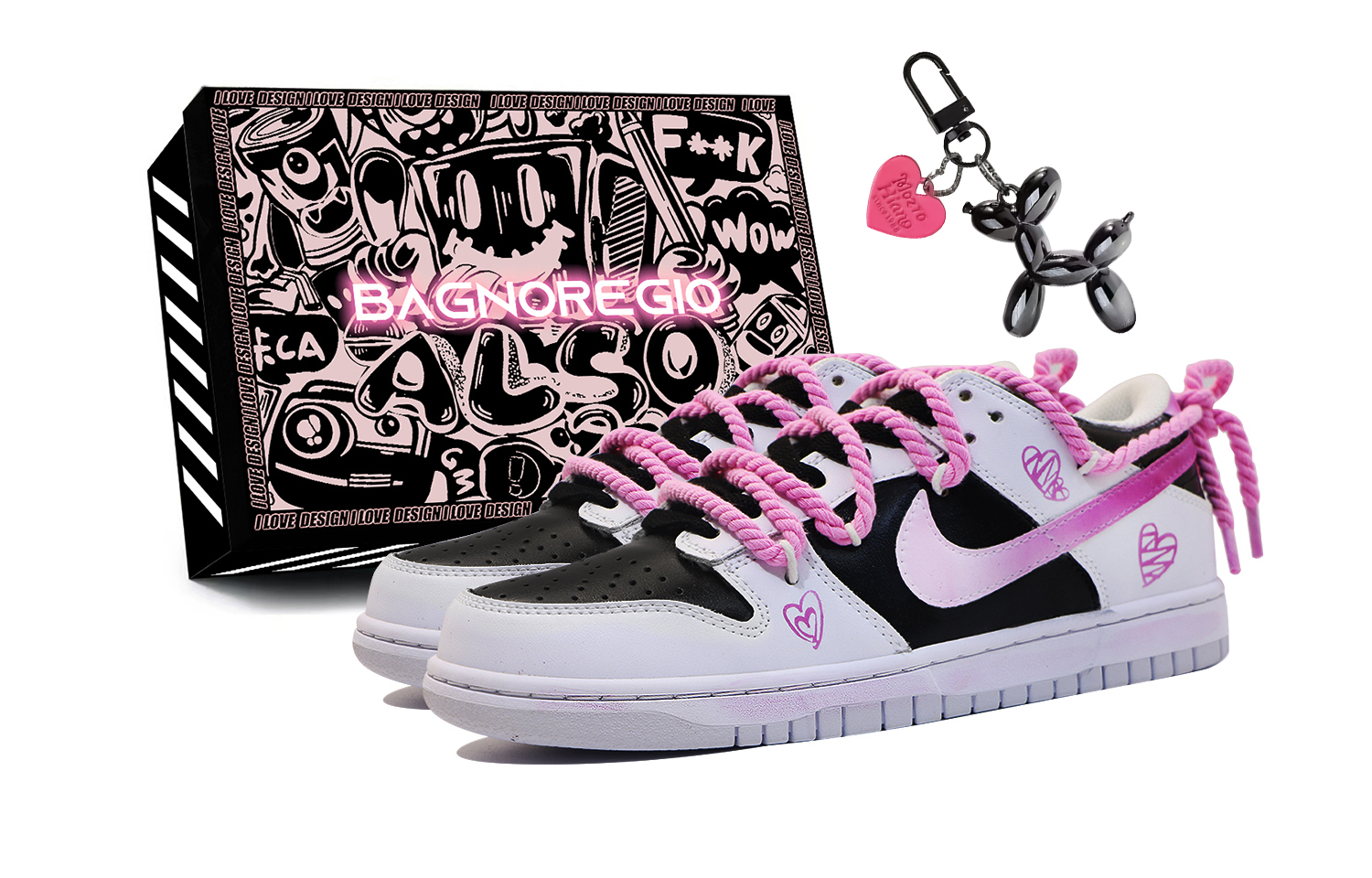 Buy [定制鞋款] 耐克Dunk Low“纯铂金黑粉” DV0831-101(Team48-晴天蔷薇男款)