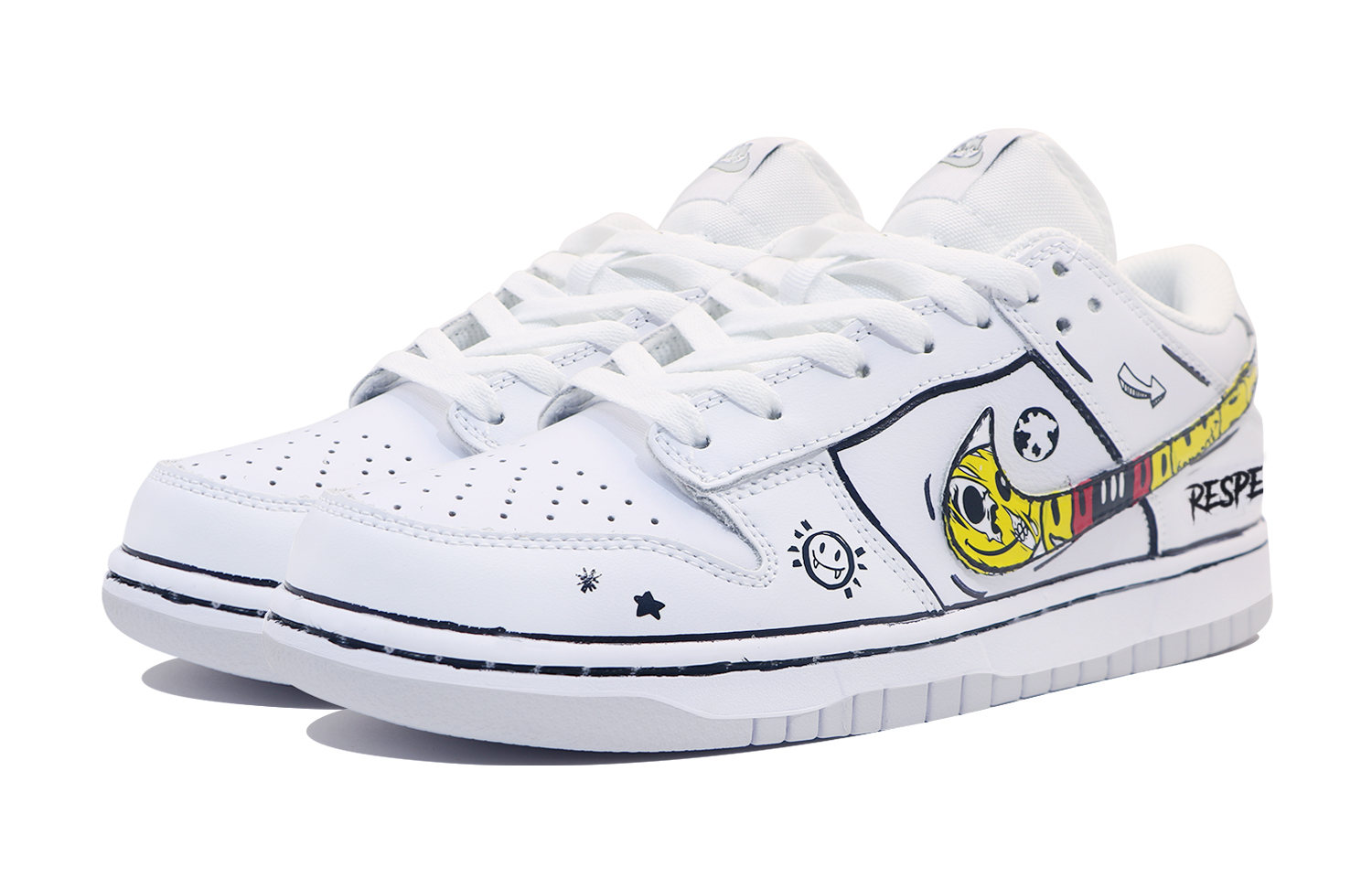 Lookbook [Sepatu Custom] Nike Dunk Low 'Pure Platinum Hand-Painted Kuning' DV0831-101(Team48-白色二次元手绘)