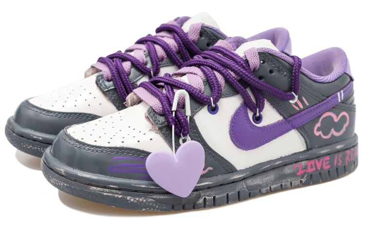 Shop [Zapatillas Personalizadas] Nike Dunk Low 'Púrpura Blanco Gris' DH9765-100(Team拾玖-紫心挂链女S-BOX)